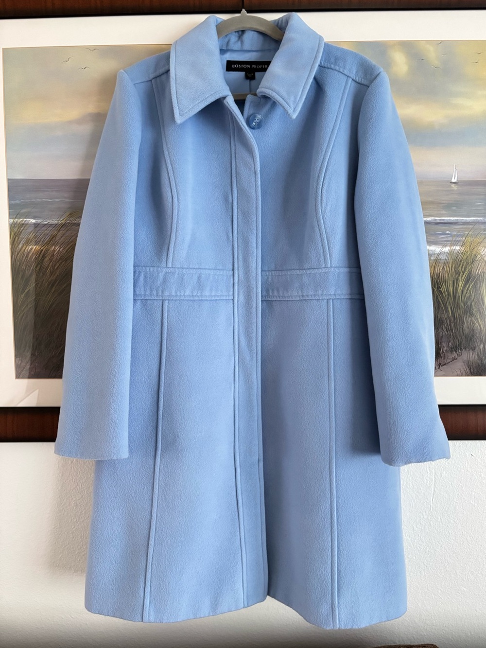 Boston Proper Pastel Ice Blue Tailored Mid Length Empire Waist Winter Coat